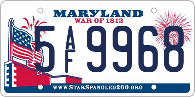 MD license plate 5AF9968