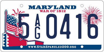 MD license plate 5AG0416