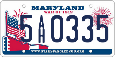 MD license plate 5AH0335