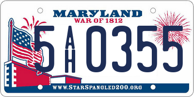 MD license plate 5AH0355