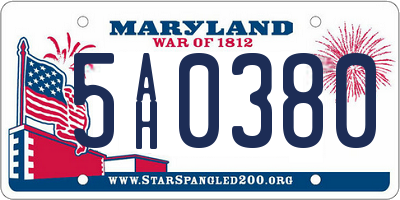 MD license plate 5AH0380