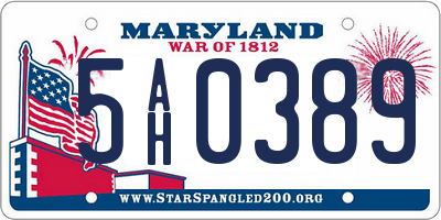 MD license plate 5AH0389
