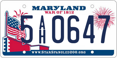 MD license plate 5AH0647