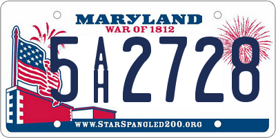 MD license plate 5AH2728