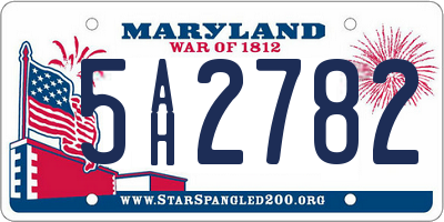 MD license plate 5AH2782