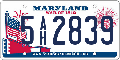 MD license plate 5AH2839