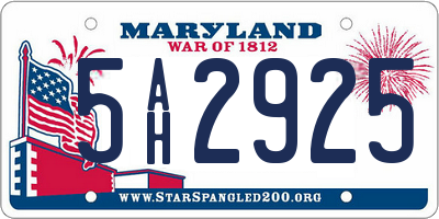 MD license plate 5AH2925