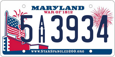 MD license plate 5AH3934
