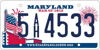 MD license plate 5AH4533