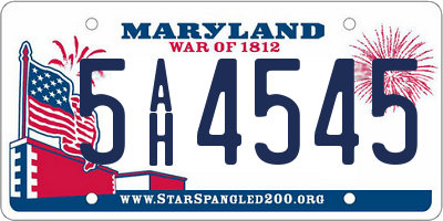 MD license plate 5AH4545