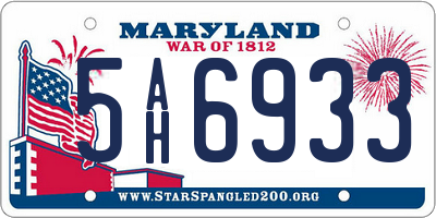 MD license plate 5AH6933