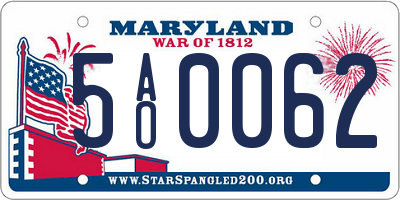 MD license plate 5AO0062