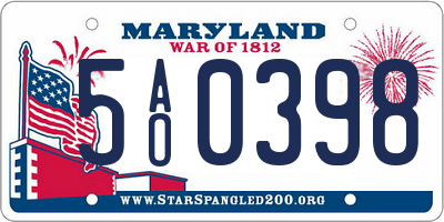 MD license plate 5AO0398