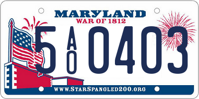 MD license plate 5AO0403