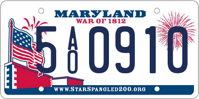 MD license plate 5AO0910