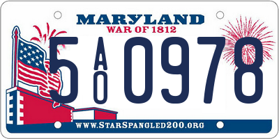 MD license plate 5AO0978