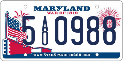 MD license plate 5AO0988
