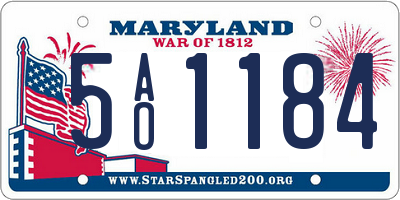 MD license plate 5AO1184