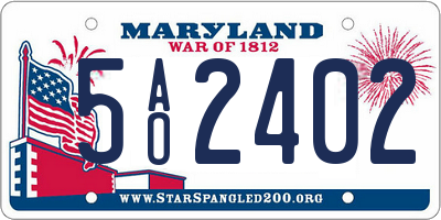 MD license plate 5AO2402