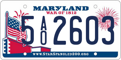 MD license plate 5AO2603