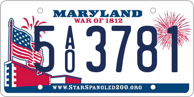MD license plate 5AO3781