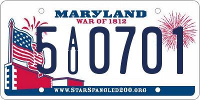 MD license plate 5AU0701