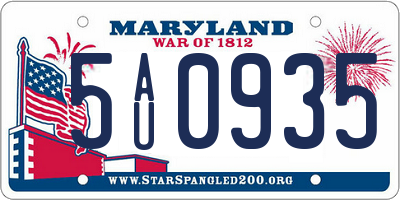 MD license plate 5AU0935