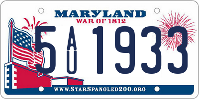 MD license plate 5AU1933