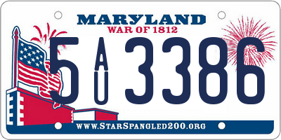 MD license plate 5AU3386
