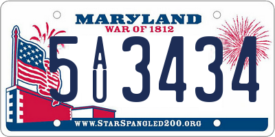 MD license plate 5AU3434
