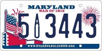 MD license plate 5AU3443