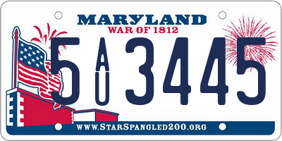 MD license plate 5AU3445
