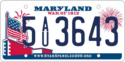 MD license plate 5AU3643
