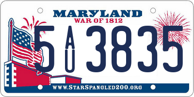 MD license plate 5AU3835
