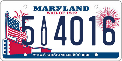 MD license plate 5AU4016