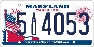 MD license plate 5AU4053