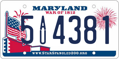MD license plate 5AU4381