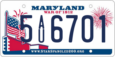 MD license plate 5AU6701