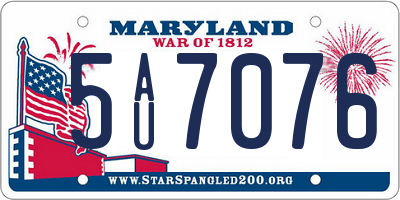 MD license plate 5AU7076