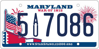 MD license plate 5AU7086
