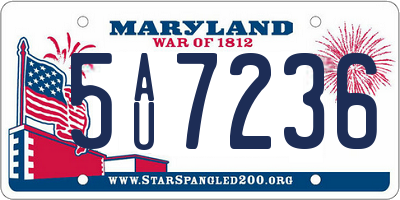 MD license plate 5AU7236