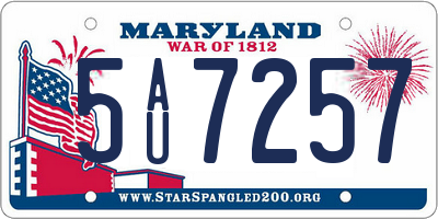 MD license plate 5AU7257