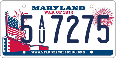 MD license plate 5AU7275