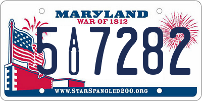 MD license plate 5AU7282