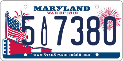 MD license plate 5AU7380