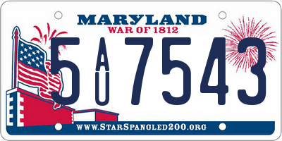 MD license plate 5AU7543
