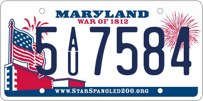 MD license plate 5AU7584