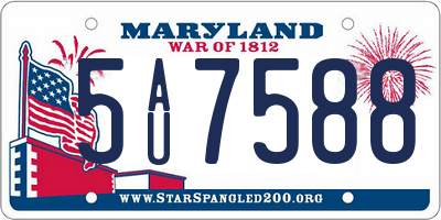 MD license plate 5AU7588