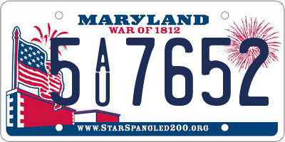 MD license plate 5AU7652
