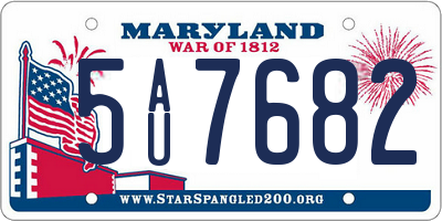 MD license plate 5AU7682